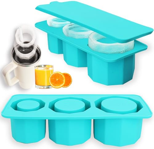 Bac à Glaçons en Silicone pour Tumbler,3 Pcs Moule à Glaçons Cylindrique Creux,Compatible avec le Stanley 40oz Tumbler,Bac à Glaçons avec Couvercle pour Refroidir le Café,le Whisky (Bleu lac)