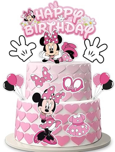 Ctxtqtdt 10 Stück Minie Mouse Tortendeko Mädchen, Kuchen Deko Kindergeburtstag, Cake Topper Set, Happy Birthday Topper für Kinder Geburtstag Party Kuchen Dekoration Supplies (B)