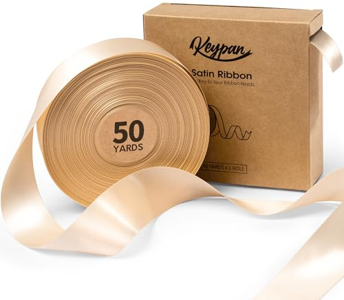 Keypan Licht Champagner Satinband 3,8 cm x 45,7 m Double-Faced schleifenband für Geschenkverpackung, Blumensträuße, Schleifenherstellung, Geburtstags und Hochzeitsdekorationen