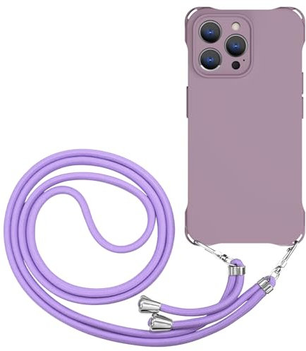 CAROKI Crossbody iPhone 12 Pro Max Case, Lanyard Protective Liquid Silicone Case with Adjustable Length Detachable Lanyard Rope Shockproof Hands-Free Phone Cover for iPhone 12 Pro Max 6.5-Purple