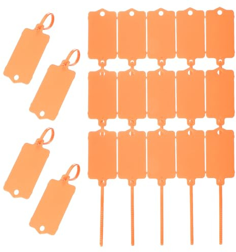 PATIKIL 50Pcs Étiquettes en Plastique Imperméables Vierges Orange | Étiquettes d'Expédition, Réutilisables, Inscriptibles avec Attache Zippée pour Étiquetage de Bagage, 2,48 x 1,46 Pouce