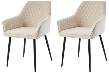 AINPECCA Set of 2 Velvet Dining Chairs Upholstered Seat with Metal legs Office Chairss（Beige,2