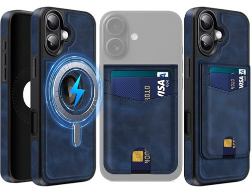 MOBESV 2-in-1 Magnetic Phone Case for iPhone 16 Plus with Wallet Stand, Leather Case compatible with MagSafe, Elegant Phone Cover with Card Holder, Royal blue