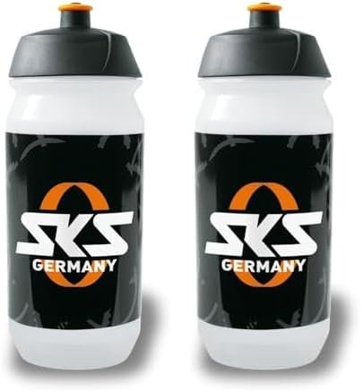 SKS GERMANY LOGO BOTTLE SMALL 500 ml Trinkflasche Design, Fahrradzubehör für alle gängigen Flaschenhalterungen, auslaufsicheres Push-Pull-Ventil, ergonomische Form, abnehmbarer Deckel