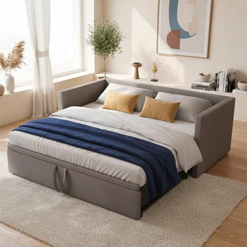 Polsterbett Schlafsofa Mit Gästebett 90/180x200 cm,Schlafsofa mit Lattenrosten und Rückenlehne, Mehrzweckbett, Ausziehbares Tagesbett, Für 2 Personen,Grau Samt,Ohne Matratze (90/180 x 200 cm)