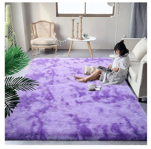 ITRHJTGP Bettumrandung Teppich Weiche, Flauschige Regenbogen-Teppiche for Mädchen-Schlafzimmer, zotteliges Kinder-Spielzimmer, Heimdekoration(Purple,122X183cm)