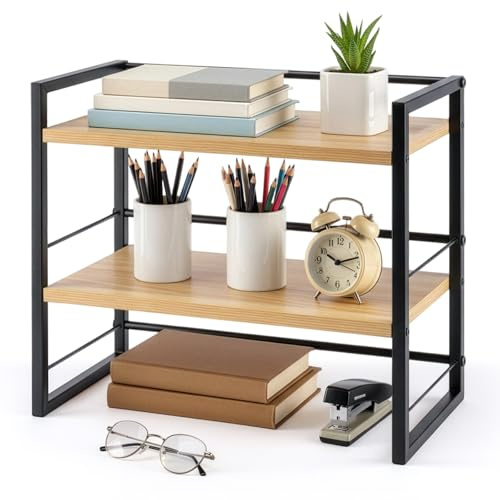 PetHot Holz Schreibtischregal Organizer Büro Schreibtisch Bücherregal Aufbewahrung Regal und Schrankdekoration Regal für den Schreibtisch und Kommode Bücherregal Zubehör Aufbewahrungsregal (Schwarz)