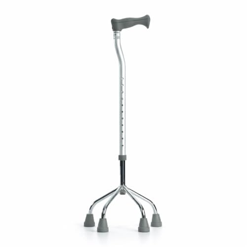 The Helping Hand Company Aluminium Height Adjustable Quad Cane, Small Base, Lightweight 4 Point Stability Walking Stick for Elderly and Mobility Support