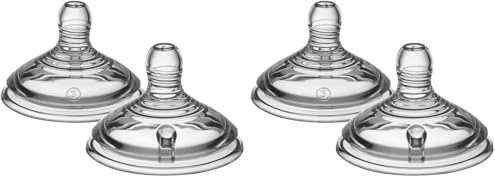 Tommee Tippee Natural Start Baby Bottle Teats, Medium Flow for 3m+, Pack of 4 Breast-Like Teats for a Natural Latch, with Anti-Colic Valve and BPA Free Soft Silicone