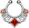 Piercingfaktor® Fake Piercing Universal Ring Septum Vintage Tribal mit Zirkonia Kristallen Nasen Lippen Helix Ohr Intim Tragus Nippel Hufeisen Horseshoe Silber Rot