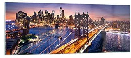 Panorama Bilder auf Glas Usa amerika new york manhattan Glasbild 140x50cm Wandbilder Dekoration Wohnzimmer Schlafzimmer Küche Groß XXL Wanddeko Bild im Glas Wand Kunstdruck Art Modern GAB140x50-2820