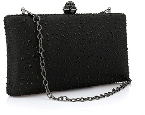 YYW Fashion Damen Glitzer Clutch Bag Crystal Diamante Strass Sparkly Abend Braut Prom Party Handtasche Geldbörse Schwarz
