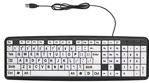 Docooler Clavier Filaire USB pour Les utilisateurs de Basse Vision avec de Grandes Touches Blanches Lettres Noires pour Les Vieux Hommes