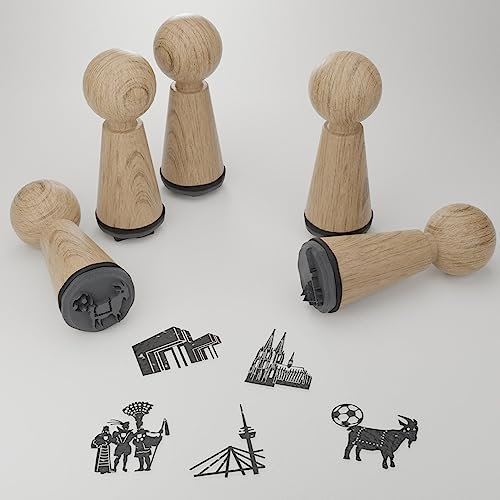 Köln Stempel Souvenir Geschenk, 5-teiliges Stempelset aus Buchen-Holz
