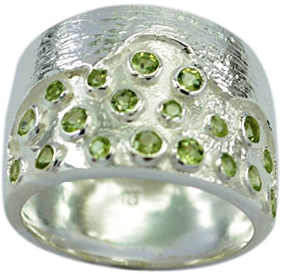 Gemsonclick Echt Grüner Peridot Ehering Band Silber Rundschnitt Cluster-Einstellung Handarbeit Größe P