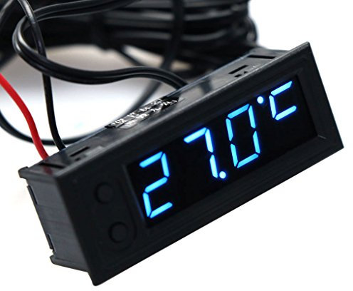 Cuigu - Orologio da automobile multifunzione 3 in 1, alta precisione, temperatura interna ed esterna, batteria, controllo della tensione, voltmetro del pannello, 12 V