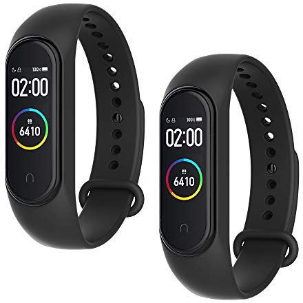 WD&CD Cinturini Compatibile per Mi Band 3/ Mi Band 4, Cinturini in Silicone, Sportivo Colorato Regolabile Bracciali Compatibile per Xiaomi Band 3/4-2 Pezzi (Nero * 2)