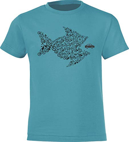Fahrrad T-Shirt Kinder - Bikes of The World Organize - Radfahrer Bekleidung Jungen & Mädchen - Outdoor Kleidung (Swimming Pool 110/116)