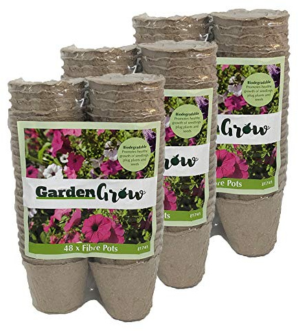 Thompson & Morgan Biodegradable Plant Fibre Seed Pots for Seeds, Seedlings & Cuttings, An Eco-friendly Alternative to Plastic, 48 x 6cm Fibre Pots (Fibre Grow Pots 144)