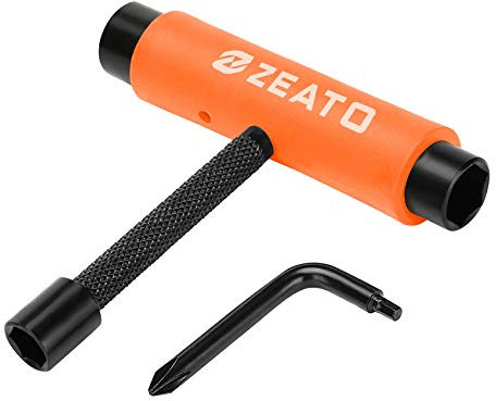 Zeato All-in-One Skate Tools Werkzeuge für Skateboards Multifunktionale Tragbar Longboard T Tool Zubehör mit T-Type Schlüssel und L-Type Kreuzschlitz-Schlüssel Schraubenzieher, Upgrade-Orange