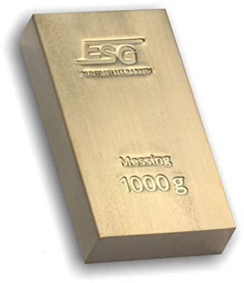 Lingote de latón de 1kg, bellamente acuñado, pulido y grabado en prestigiosa refinería alemana de metales preciosos