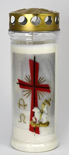 Grabkerze mit Spruch und Motiv Ostern, (21x7,5 cm) Grablicht mit 7 Tage Brenndauer (3859), Wetterfestes Trauerlicht mit Deckel, Hochwertige Trauerkerze, Edle Gedenkkerze aus Deutschland