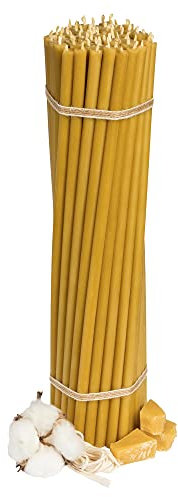 Diveevo Kirchliche Bienenwachskerzen №30 - Honig 50 Stk. I hochwertige Ritualkerzen L-29,5 cm Ø-8,5 mm I 150 Min Brenndauer in gelb I 700 g dünne Kerzen tropf- & rauchfrei