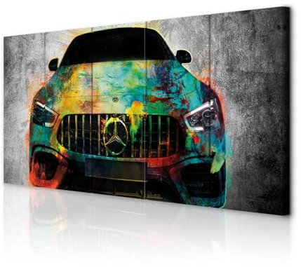 decomonkey Wandbilder Auto 150x60 cm 5 Teilig Leinwandbilder Kunstdruck | Strukturleinwand, Holzkeilrahmen, Bild auf Leinwand, Wanddeko, Wohnzimmer, Wanddekoration, Grau, Bunt, Abstrakt