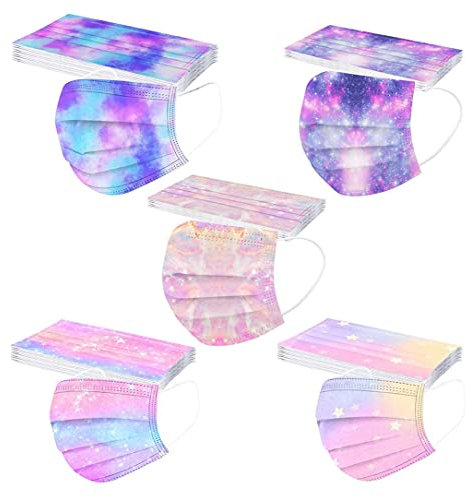 AmyGline 50 Stück Kinder-Mundschutz mit Motiv Cartoon Druck,Einweg_3-lagig_Staubdicht,Atmungsaktiv Mundbedeckung Bandana Halstuch für Jungen und Mädchen (Q-Bunt, 50PC)