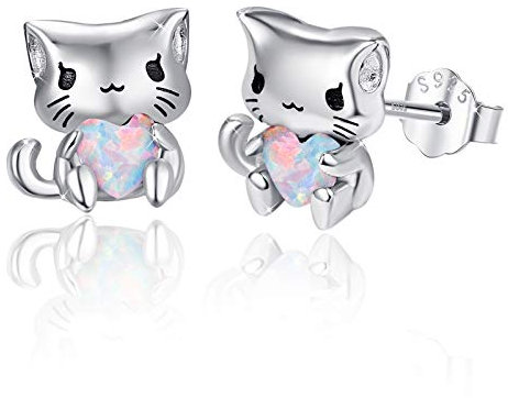 Katze Ohrstecker Mädchen 925 Sterling Silber Katze Ohrringe Niedliche Tier Katze Schmuck Geschenke für Frauen Mädchen Teenager