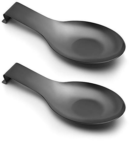 Pretty Jolly Repose-cuillère noir en acier inoxydable pour comptoir de cuisine, support de louche pour cuisinière, résistant à la rouille, grande taille, passe au lave-vaisselle, 24 x 9,4 cm (2