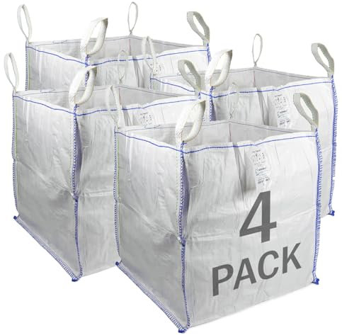 Sackmaker FIBC Big Bag - 1,000 kg SWL - Fully Certified - Builders Bag - Garden Waste Bag Extra Large (4 Packs), TB808080-4, White