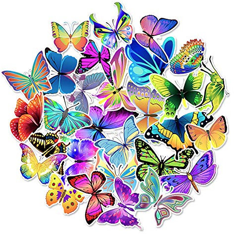 PRETTYSUNSHINE Sticker Set 50 Stück, Aesthetic Schmetterling Aufkleber Sticker, Wasserdicht Vinyl Stickers für Laptop Koffer Handyhülle Helm Motorrad Skateboard Snowboard Auto Fahrrad MacBook