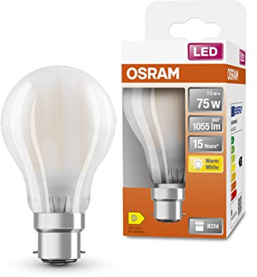 OSRAM LED Star, ampoule LED à filament dépoli, culot B22d, blanc chaud (2700K), forme d'ampoule, kit de remplacement pour ampoules classiques 75W, 1-pack