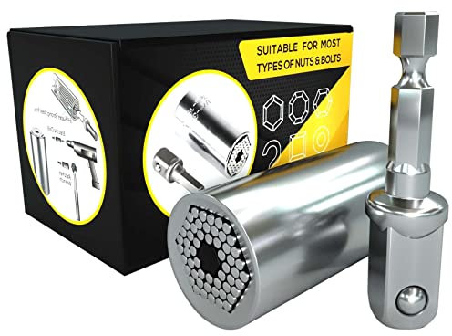 AX Universal Steckschlüssel 7mm - 19mm, 1/4- 3/4 Werkzeug für Männer - Geschenk, Gadget, Steckschlüssel für Nuss & Akkuschrauber, Handwerker - Multinuss, Handwerkzeug, Universalschlüssel Aufsatz