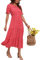 GRECERELLE Womens Summer Midi Dress Floral Print Boho Dress Ruffle Puff Sleeve High Waist A-Line Casual Boho Cocktail Holiday Beach Long Dress for Ladies (Polka Dot Red, L)