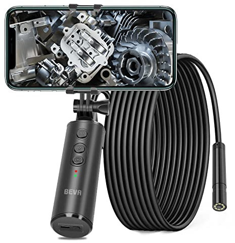 BEVA 1080P WiFi Endoskopkamera, HD 8mm Inspektionskamera mit Handyhalter und 8 LEDs, IP68 wasserdichte Rohrkamera Borescope Handheld-Design Snake Kamera für IOS Android Smartphone (2600mAh, 5m)