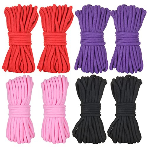 AKOLAFE 8 Pack Soft Cotton Rope, 8 MM 10 M / 32 Feet Long Knot Tying Rope, 4 Colour Twisted Cotton Rope, Thick Braided Cotton Rope, All Purpose Rope Cord for Crafts (Red, Black, Purple & Pink)