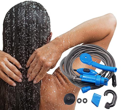 Yusheng Ducha portátil para camping, 12 V, bomba de ducha eléctrica de camping con coche, encendedor de cigarrillos, accesorios de camping