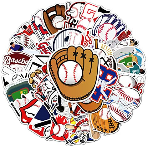 TWSTYFAL 50 Pcs Stickers for Baseball, Colorful Aesthetic VSCO Vinyl/PVC Waterproof Decals for Water Bottle, Hydroflask, Guitar, Luggage, Phone, Case, Laptop, Teens, Boys and Girls (Baseball)