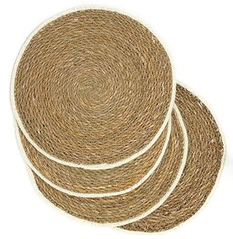 MGE - 4X Salvamanteles Individuales de Mimbre con Ribete - Bajoplatos Redondos - Manteles Individuales Redondos - Bajoplatos Mimbre de Mesa - Bajoplatos Individuales - Manteles Individuales - 30 cm