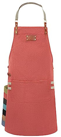 Ess-Nische® Kochschürze Grillschürze für Männer und Frauen - Küchenschürze für Herren - Ideal als Geschenk für Männer, Oma oder Opa - Denim Schürze Damen extra lang - rot