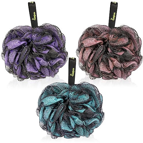 lampox - Badeschwamm [3er Pack] Duschschwamm, Peelinghandschuh, Badebürste, Peeling schwamm, Luffa schwamm, extra groß (Mix B)