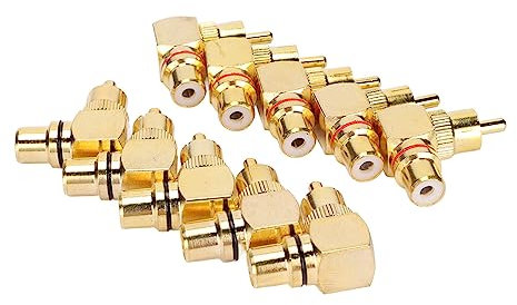 10 Uds RCA Adaptador de ángulo Recto Macho a Hembra Cobre Chapado en Oro 90 Grados L Tipo Conector Adaptador RCA