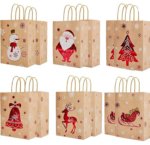 HBell 12Pcs Weihnachten Papier Geschenk Taschen, große Weihnachten Papier Taschen mit Griffen,Xmas Geschenk Taschen Goody Taschen,perfekt für Weihnachten Neujahr Dekorationen