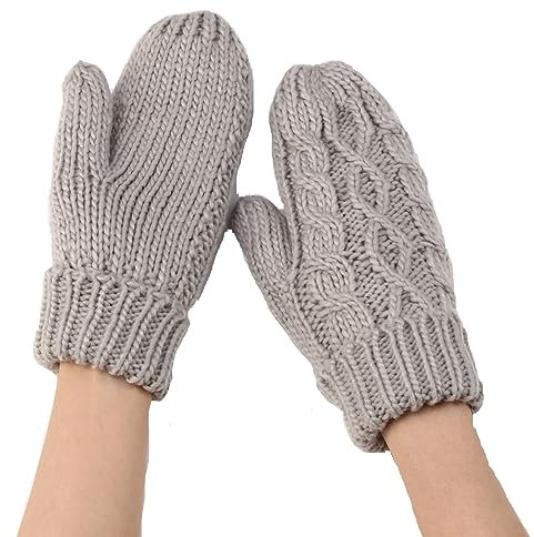 DEARBAG Damen Fäustlinge Winter Super Dicke Gestrickt Handschuhe Strick Warm Weich Damen Fäustlinge Winterhandschuhe Fausthandschuhe Sporthandschuhe, Grau