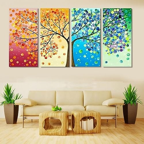 EXQUILEG 4er Vier Jahreszeiten Baum Poster Set, Moderne Vier Jahreszeiten Baum Landschaft Wanddekoration Minimalistische Stil Leinwand Wandkunst Bilder Ohne Rahmen (30 * 45cm)