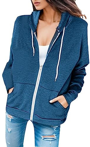 Kobilee Hoodie Streetwear Donna Taglie Forti Comode Giubbino Cerniera Leggera Hoodie con Cappuccio Tasche Lunga Trekking Felpa Zip Felpe Giacca Y2K Cotone
