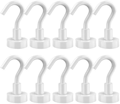 Lictin 10 pzas Ganchos magnéticos Neodimio Ultra fuertes 15mm Diámetro 10KG 22LBS de Fuerza de Atracción Imán Potente(Blanco)