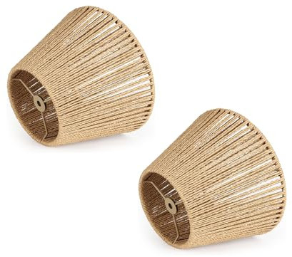 2x Boho Rattan Lampenschirm für Tischlampe Hängelampe Stehlampe Wandleuchte Vintage DIY Lampe Zubehör Schatten Papier Seil Papierlampe Papierlampenschirm Hängelampenschirme Korblampen Hängend Laternen